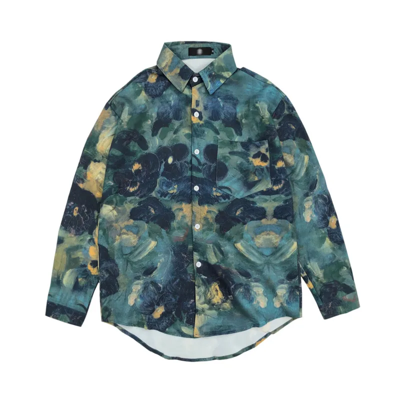 

Spring Tie-dye Shirt Men's Fashion Retro Casual Shirt Men Streetwear Korean Loose Long-sleeved Shirts Mens Flower Shirt M-2XL