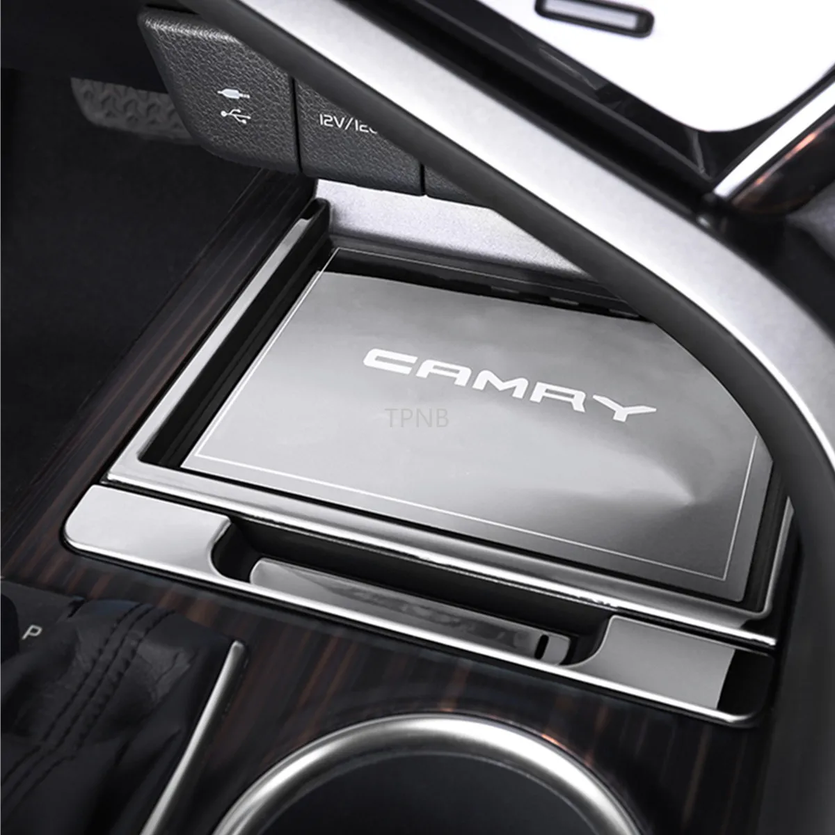 Фото Stainless Steel Storage Box Cover Trim for Toyota Camry 2018 8th Beside The Water Cup Holder Car Styling Accessories №2