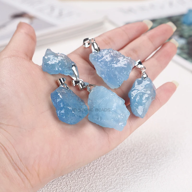 1pc Natural Aquamarine Raw Stone Pendant Energy Original Fashion Jewelry For Men Women DIY Necklace gift | Украшения и аксессуары