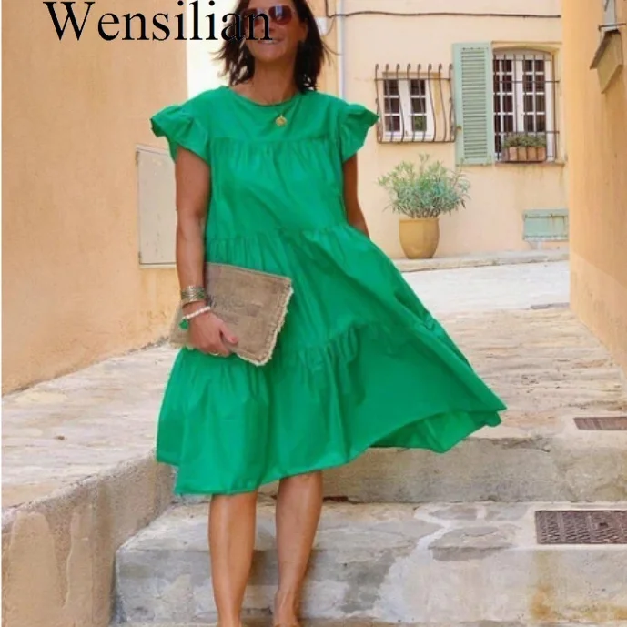

Summer Women Dress Ruffles Short Sleeve Loose Chic Maxi Dresses for Women 2021 Beach Casual Lady Holiday Sundress Vestidos