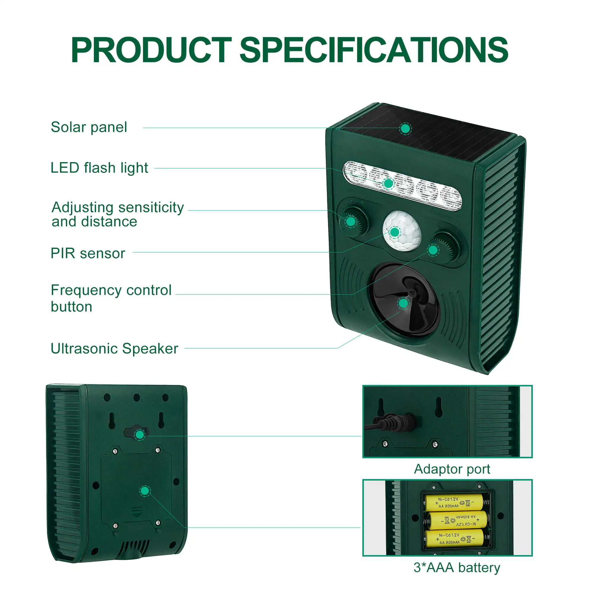 Отпугиватель животных на солнечной батарее светодиодный светильник кой