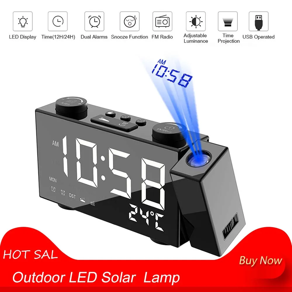 Digital Alarm Clock FM Projection Radio Alarm Clock with Snooze Thermometer Table Clock USB/Batterys Powers Supplys LEDs Alarm