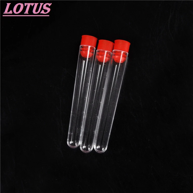 

New 10pcs 16x100mm Clear Plastic Test Tubes With Caps Lab Round Bottle Tubes Laboratory Tools