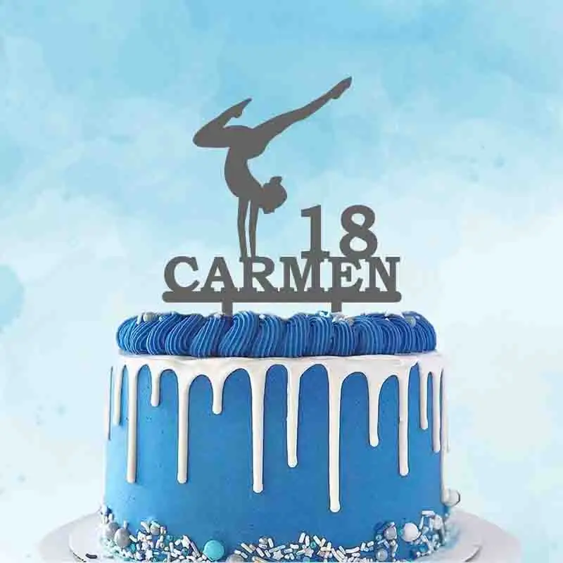 Topper de Yoga personalizado, decoración para tarta con nombre personalizado, gimnasia rítmica para niña de edad, fiesta de cumpleaños