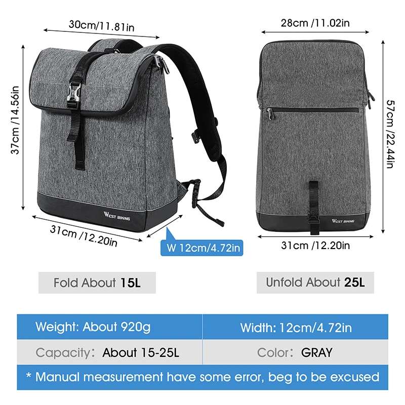 WEST BIKING Multipurpose Trunk Bag 15-25L Large Capacity Foldable Backpack Men Fashion Business Backpack Cycling Travel Bags