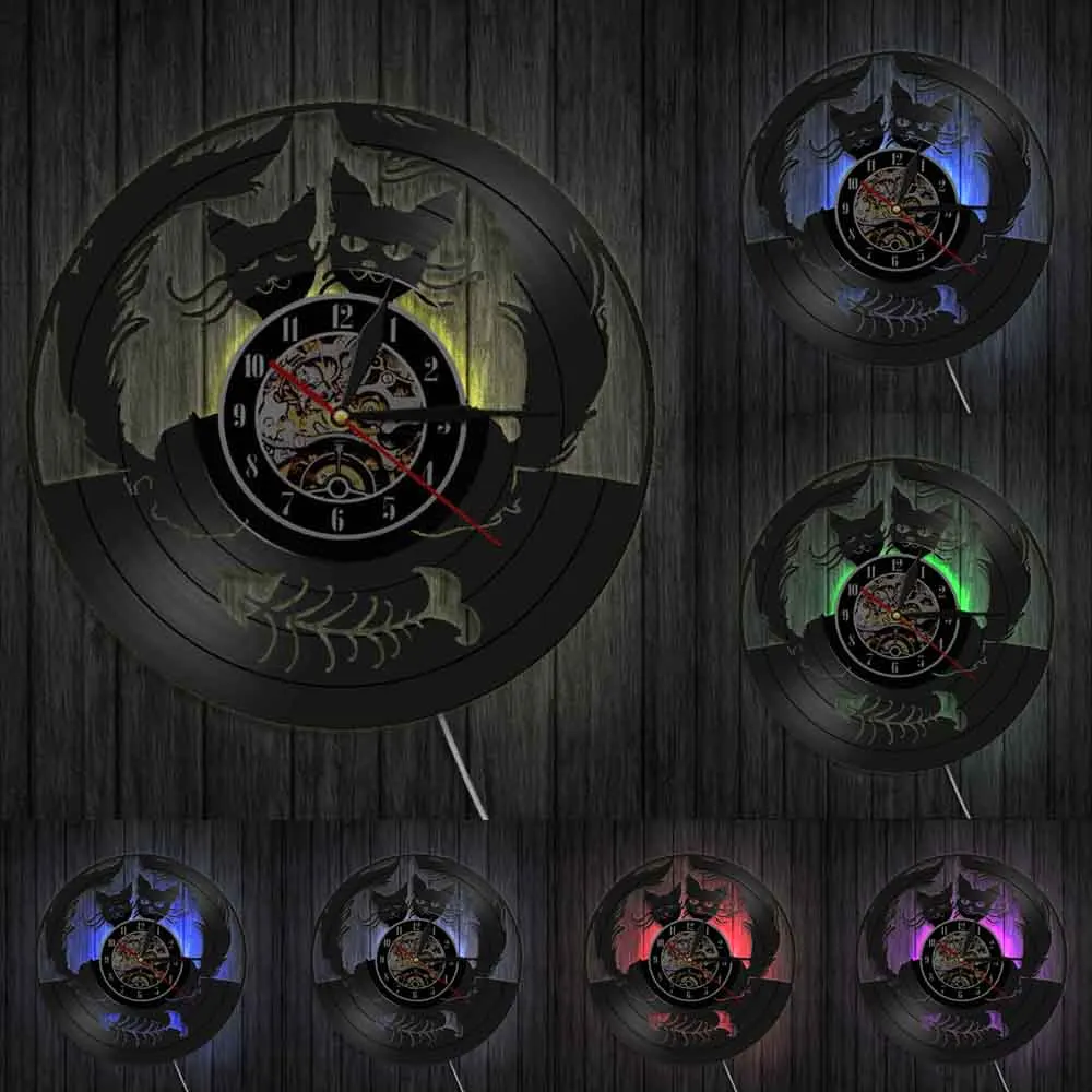 Настенные часы с изображением кошек влюбленных современный дизайн настенные