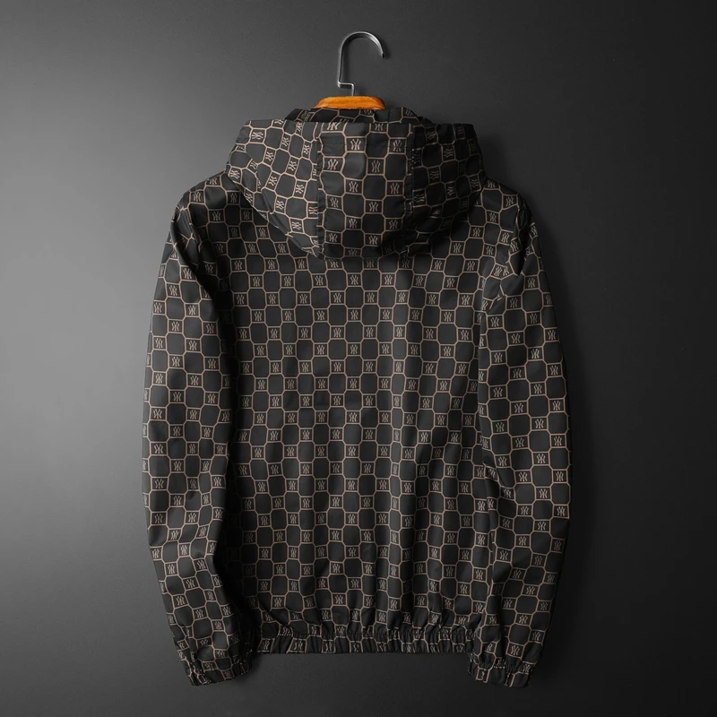 

High Quality Men Hooded Jacket Fashion Designer Classic Plaid Letter Style Popular Brand Male Outerwear Coat With Hat 2606
