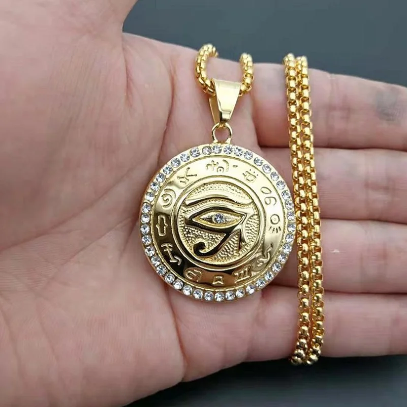 Mysterious Egypt Eye of Horus Pendant Necklace Women/men Gold Color evil Eye Necklace Egypt Round Jewelry