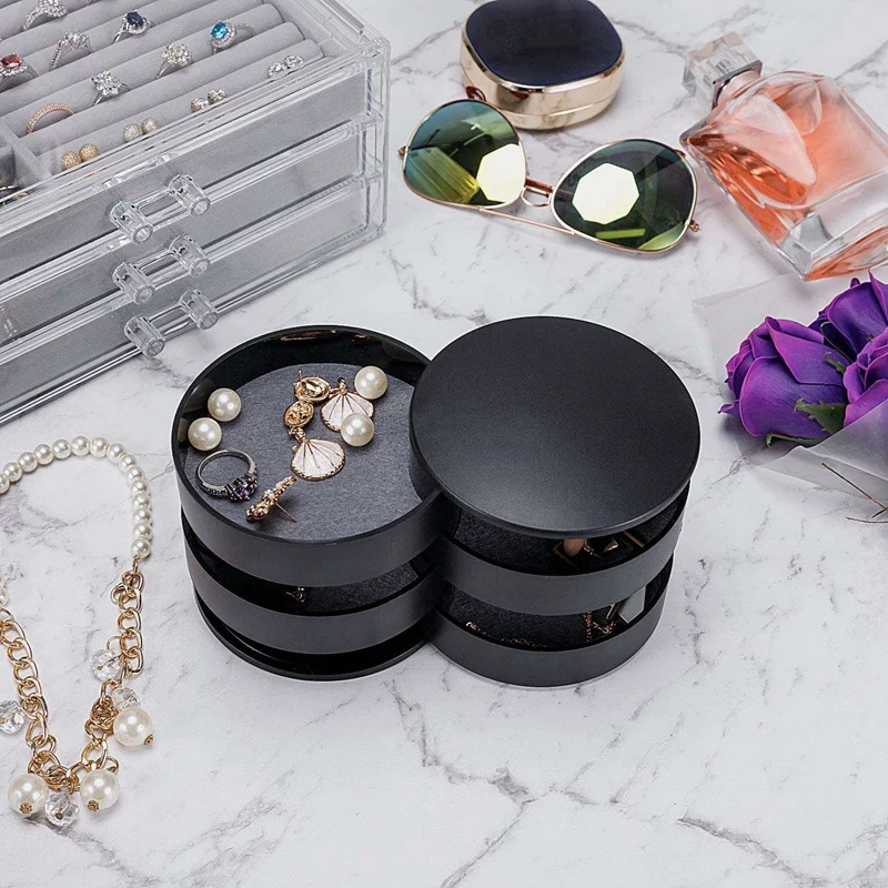 4 круглый Ланч-бокс для ювелирных украшений шкатулка башня кольца серьги ящик