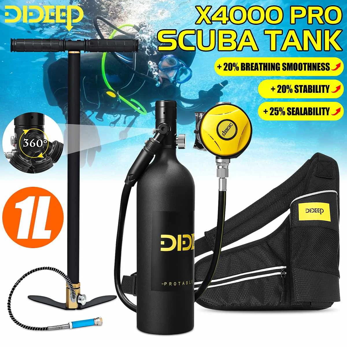DIDEEP 1L Дайвинг газовый баллон мини кислородный комплект респиратор Воздушный бак