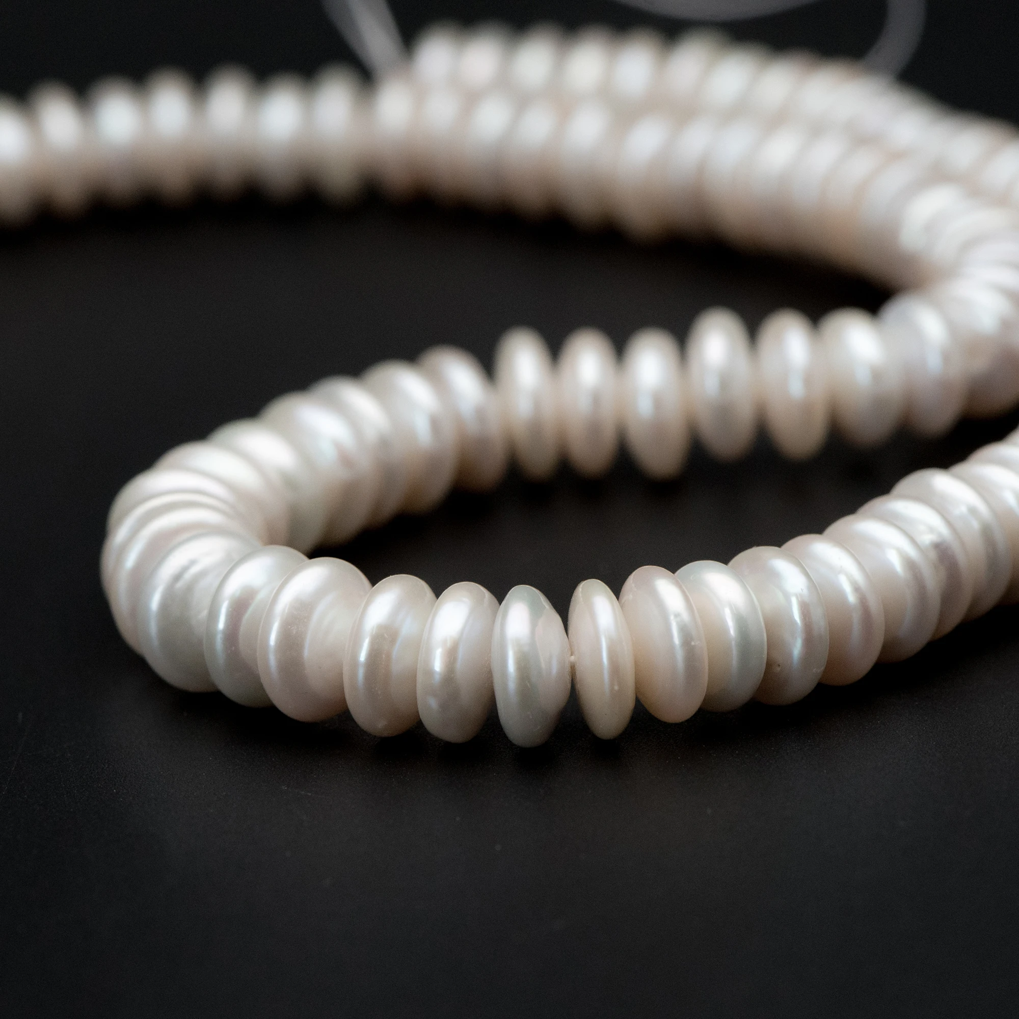 Freshwater Rondelle Pearls 11mm, Fresh Water Coin Pearl, White Flat Disc Pearls, Centre-drilled (PL-34)/ 15.5  Full strand