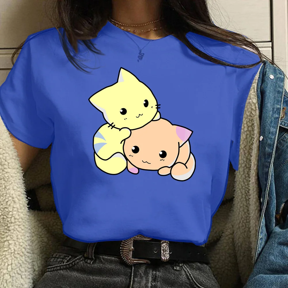 

Женская футболка с принтом кошки, летняя повседневная футболка в стиле Харадзюку, TX8163