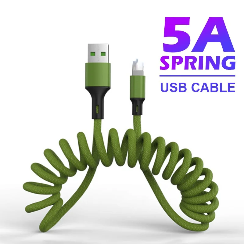 

NOHON 5A USB C Cable Fast Charge Spring Cables for iPhone for Lightning Type C Cable Micro Data Cord for Huawei Xiaomi 1.5m
