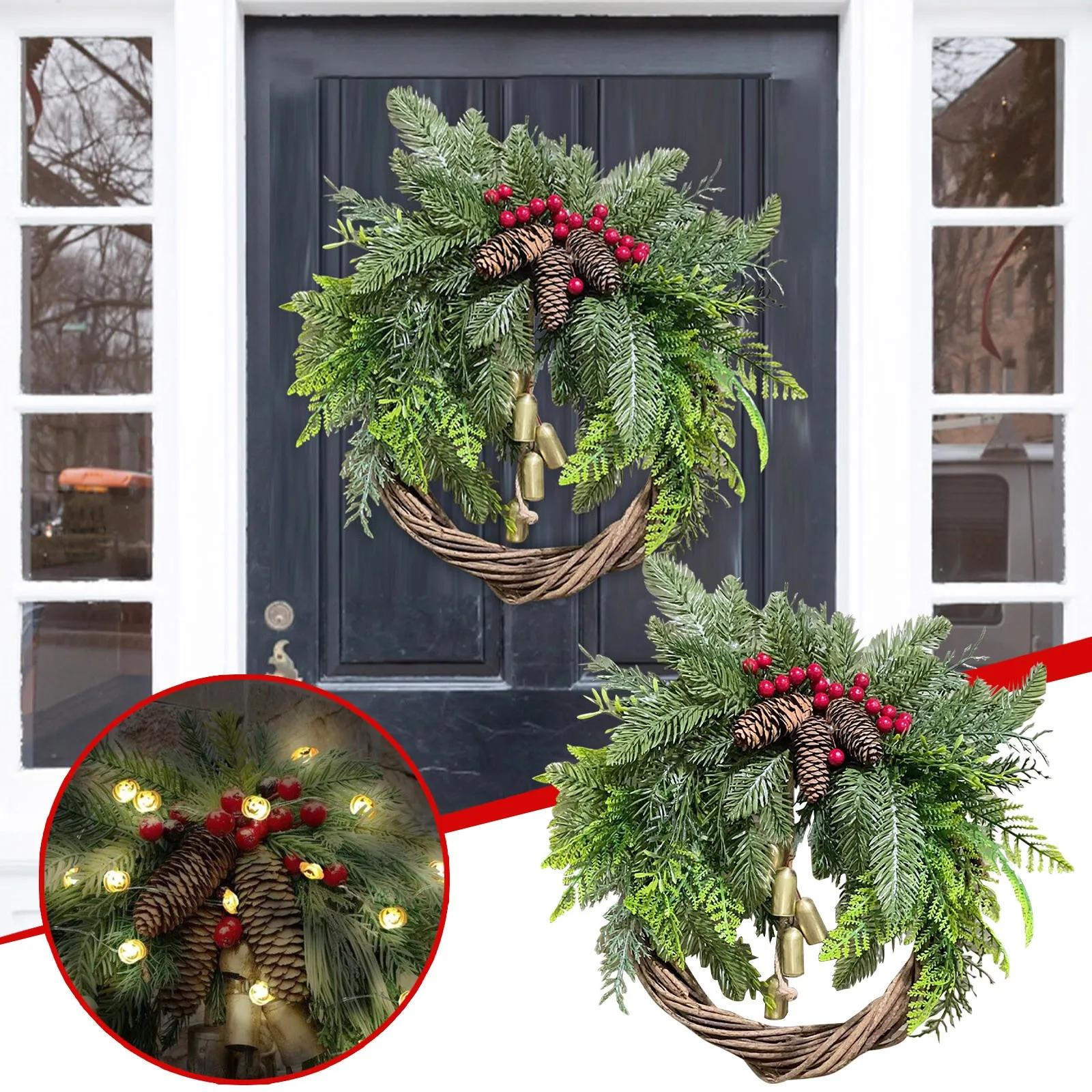 

Christmas Wreath Decorations Dead Branches Vine Ring Pendant Christmas Cane Garland Door Hanger Christmas Wreath