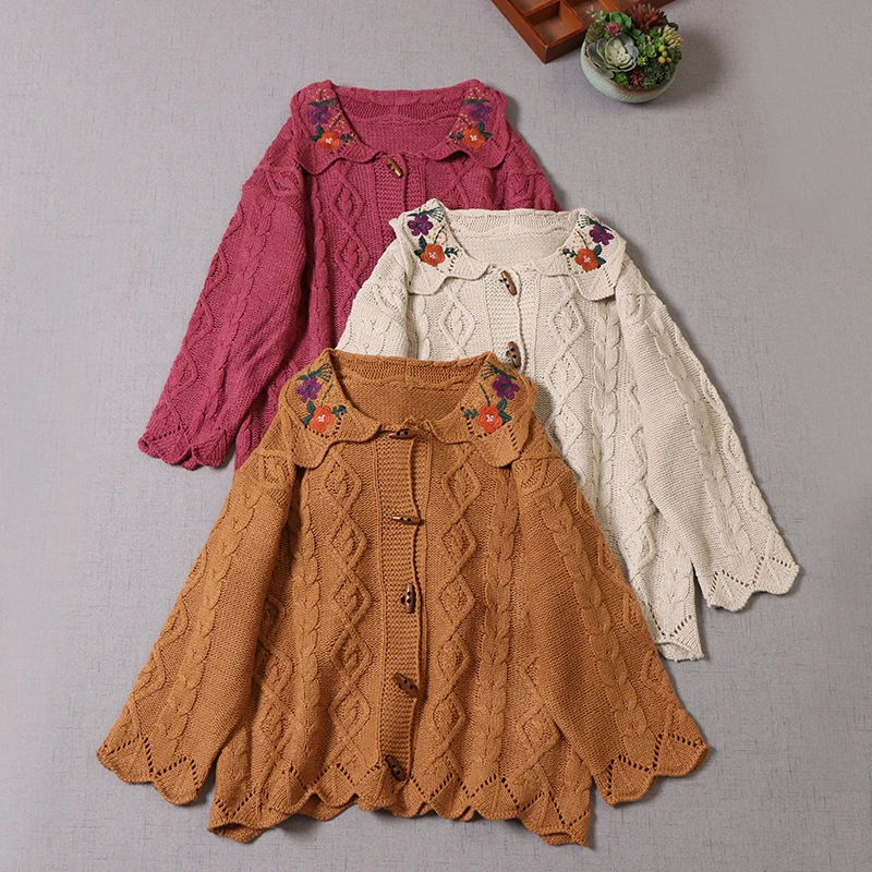 

Sweet Mori Women's Sweater Coat Literature and Art RETRO Autumn Knitted Cardigan Sweater