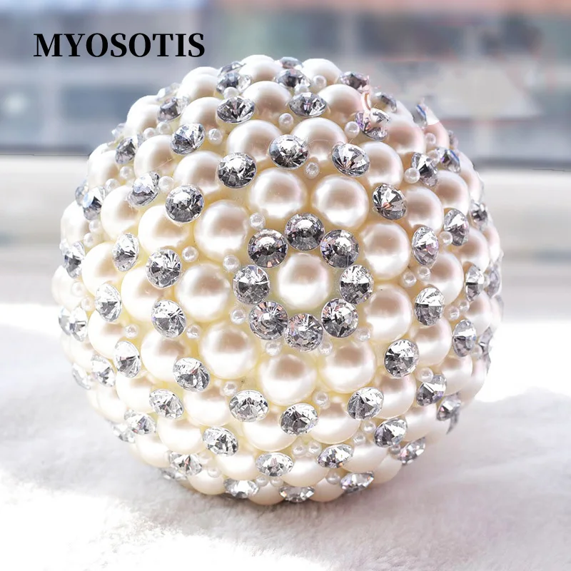

Sparkling Crystal Bridal Bouquets for Wedding Party Full Pearls Artificial Ivory Wedding Flowers Bouquet De Fleur Mariage