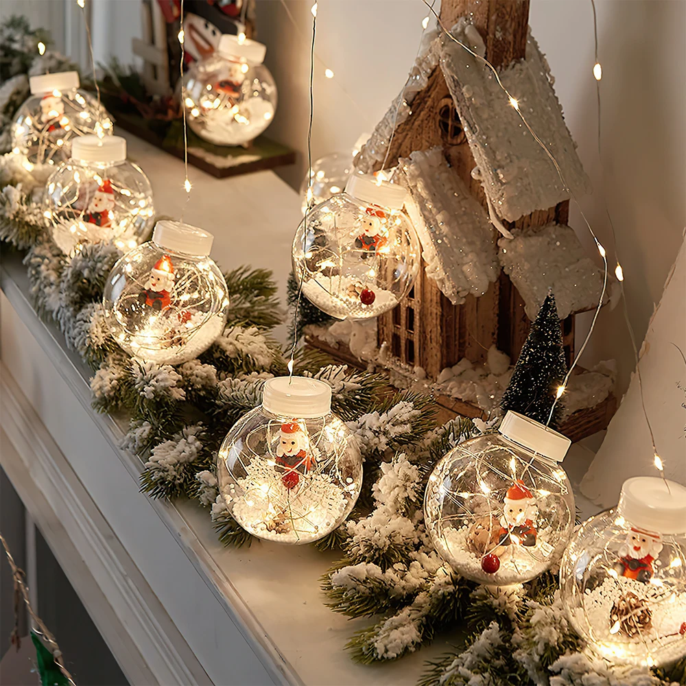 2022 New Year LED String Light DIY Santa Wishing Ball Curtain Lights Christmas Tree Decoration For Home Party Children Gifts | Лампы и