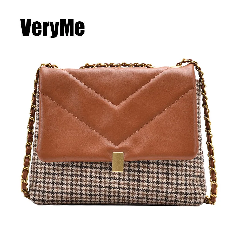 

VeryMe High Quality PU Leather Shoulder Bags Fashion Vintage Flap Bag Chain Ladies V-line Crossbody Handbag Bolso Shopper Mujer