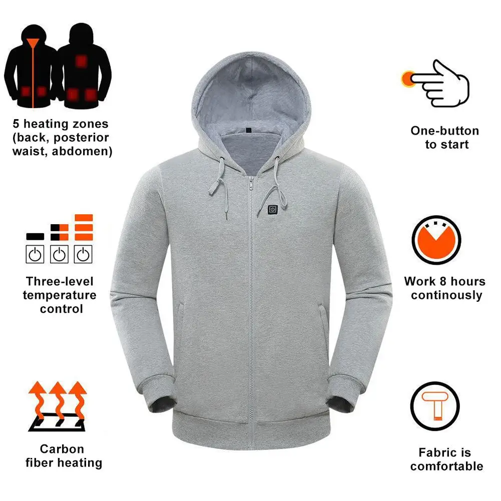 

Mens Women Heated Outdoor Vest Coat USB Electric Battery Long Sleeves Heating Hooded Jacket Warm Winter Thermal Clothing Skiing