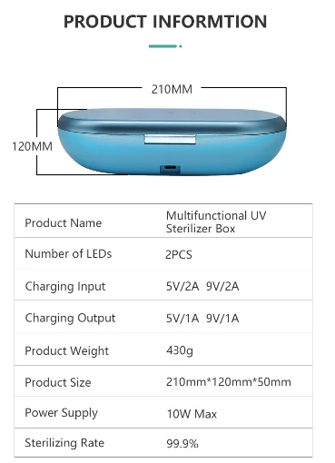 

Multi - Function 3 - IN-1 uv sanitiser makeup case Disinfection Box Cell Phone UV Sterilizer Cleaner with Wireless Charger