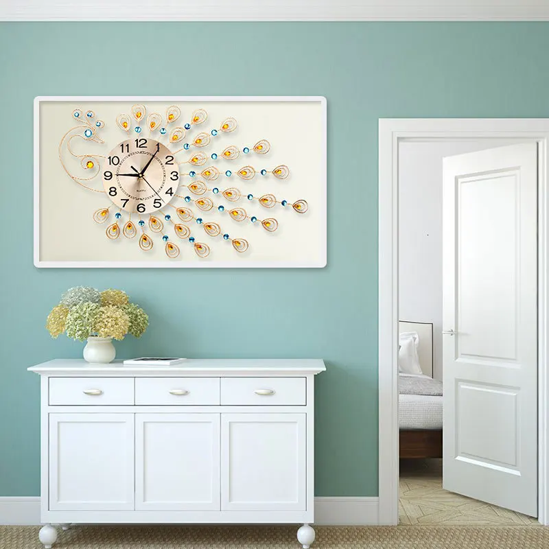 Дрель крест часы с вышивкой и дрель гостиной Павлин картины в спальню лаконичные