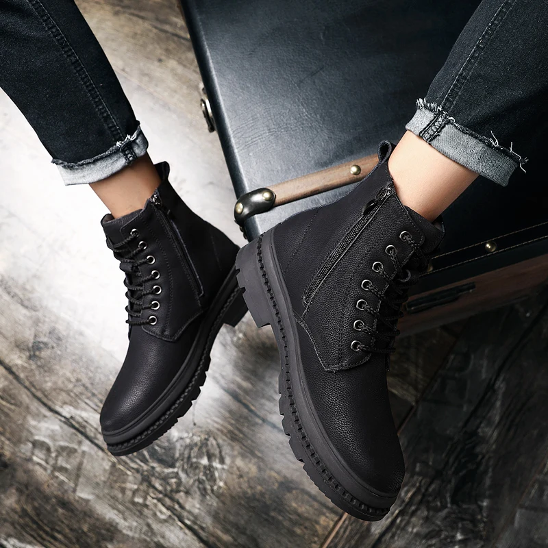 Новинка Теплые зимние мужские ботинки Уличная обувь Ботильоны из натуральной