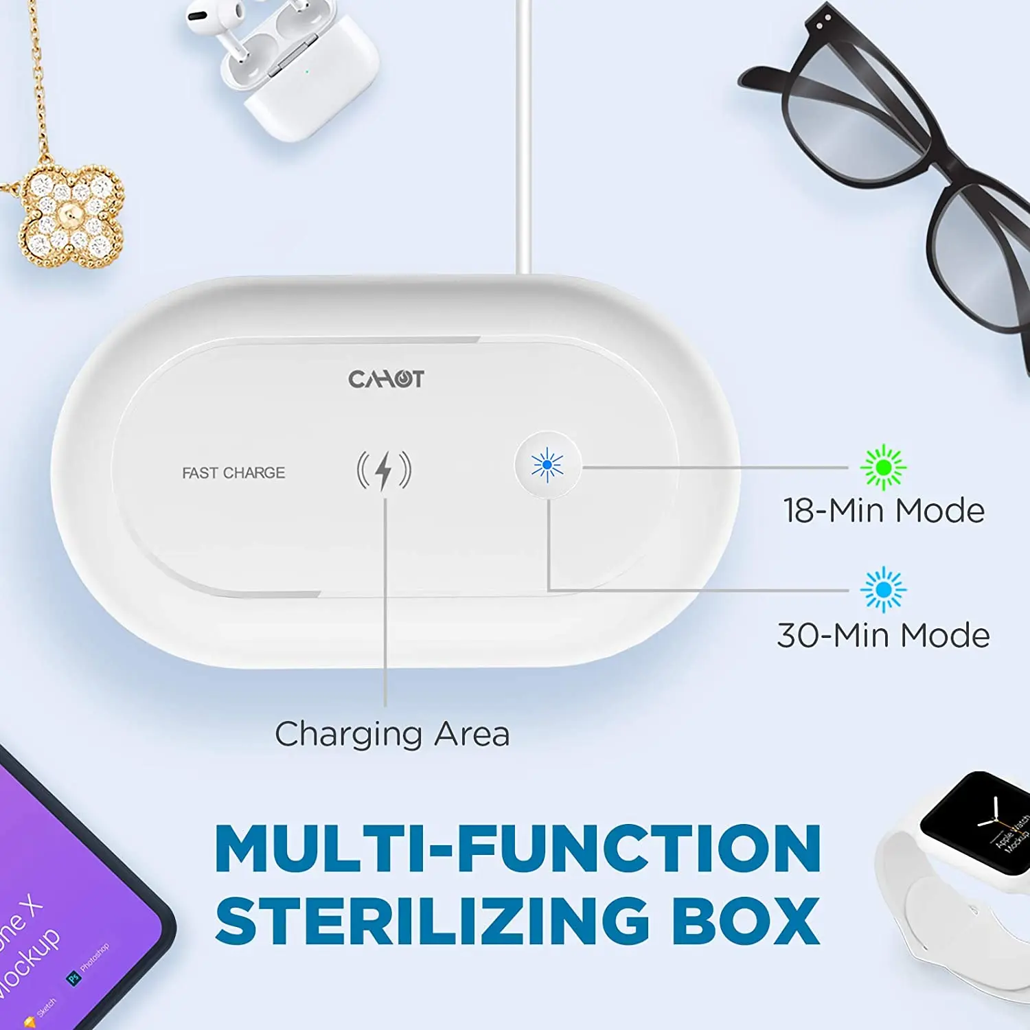 

UV Light Sanitizer Box with Aroma Diffuser, Fast Charging for Phone, UV Sterilizing Box for Cell Phone,Jewelry,Watches,Glasses