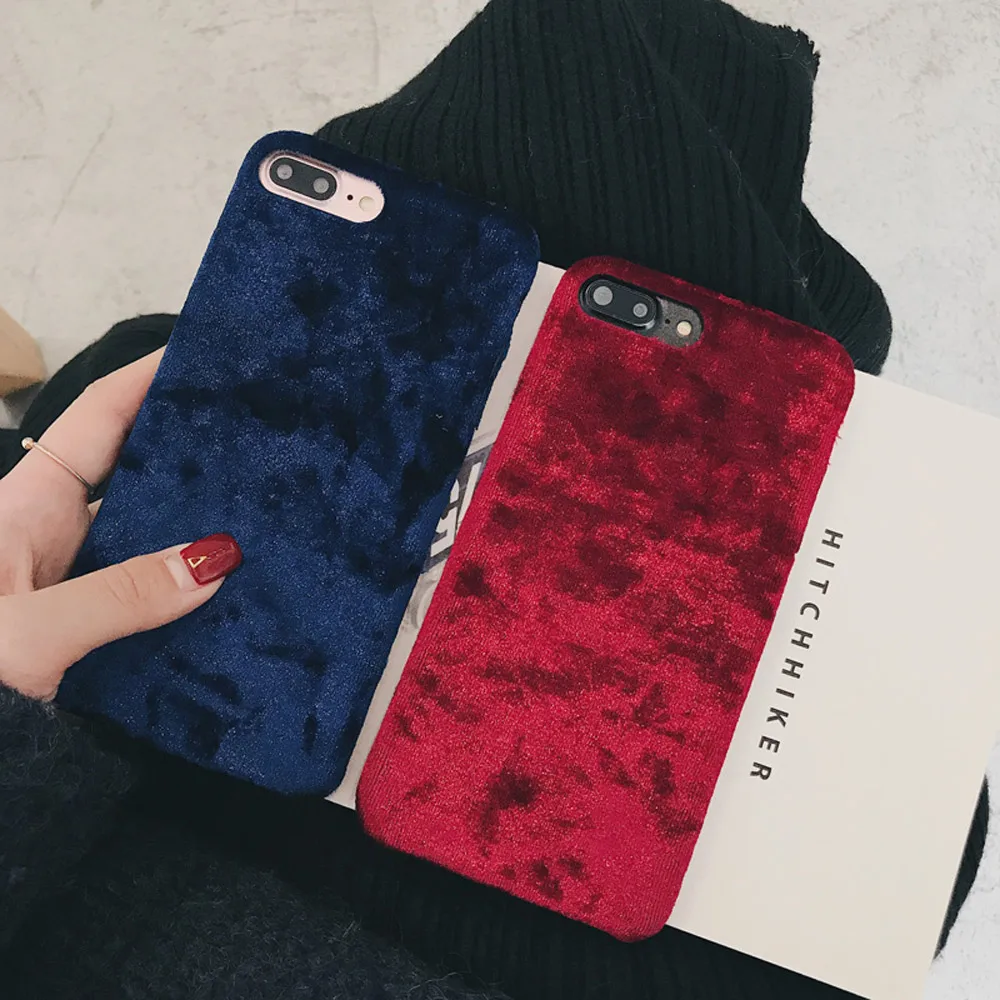 Fashion Velvet Plush Fabrics Smooth Case For iPhone 7 8 6 6s Plus Solid Color Warm Soft Back Cover For iPhone 11 Pro X XR XS Max