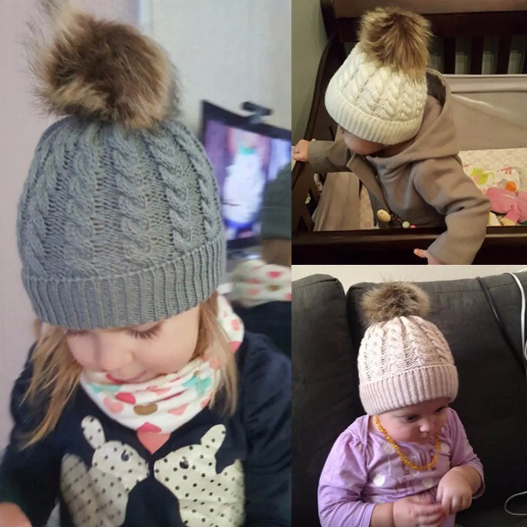 Теплая вязаная шапка с манжетами для малышей в стиле ретро темно синий