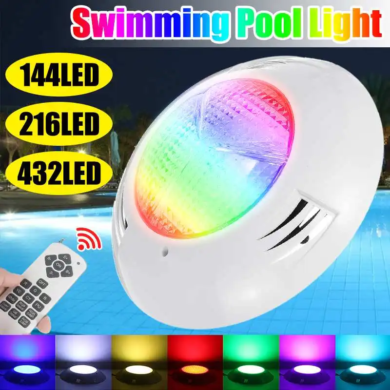 

Водонепроницаемый уличный светодиодный RGB подводный светильник для бассейна, 65 Вт, 144/216/432, IP68, 12-24 В, с дистанционным управлением