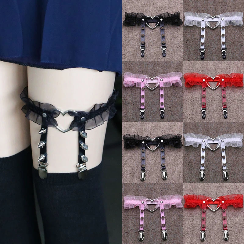 

1 PC Women Sexy Lace Garter Tight Suspenders Bondage Belt Elastic Leather Heart Rivet Thigh Ring Ladies Stockings Garter