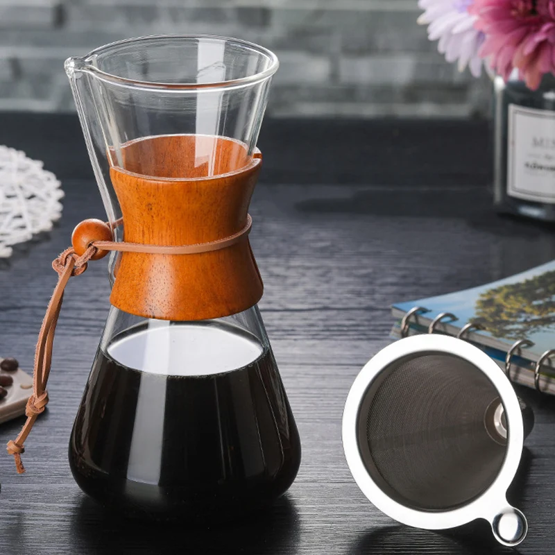 Термостойкий стеклянный кофейник многоразовый капельный фильтр из нержавеющей