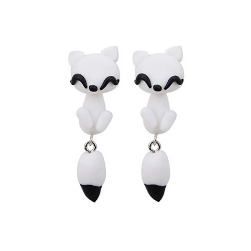 Серьги-гвоздики ручной работы из полимерной глины в виде лисы милые серьги с