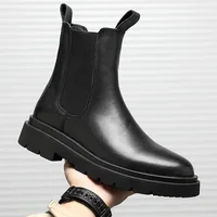 Мужские ботинки челси на платформе, Черные ботильоны без шнуровки, Осень-зима 2021