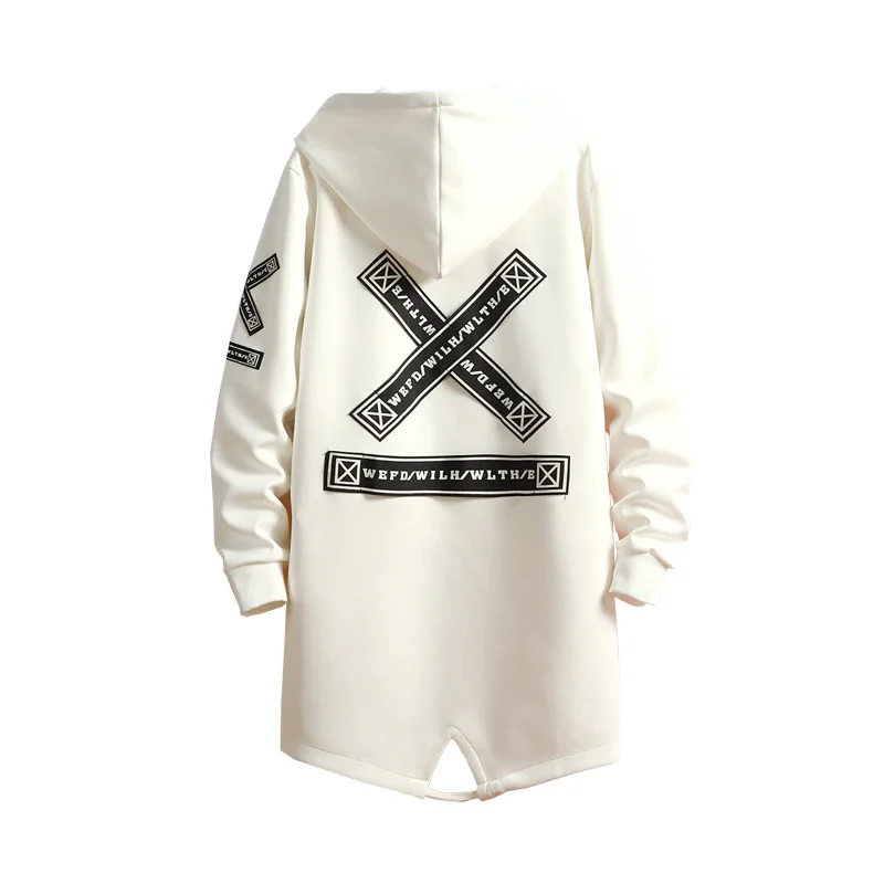 

2021 Autumn Men Jackets Hooded Print Harajuku Windbreaker Ribbon Overcoat Male Casual Outwear Hip Hop Streetwear Coats LBZ155