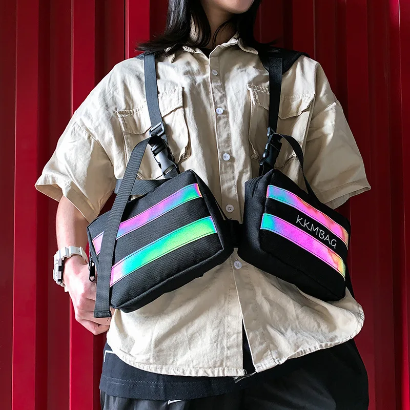 

Светоотражающая нагрудная сумка в стиле панк для мужчин, уличная тактическая поясная сумочка в стиле хип-хоп, уличные женские кобуры на рем...