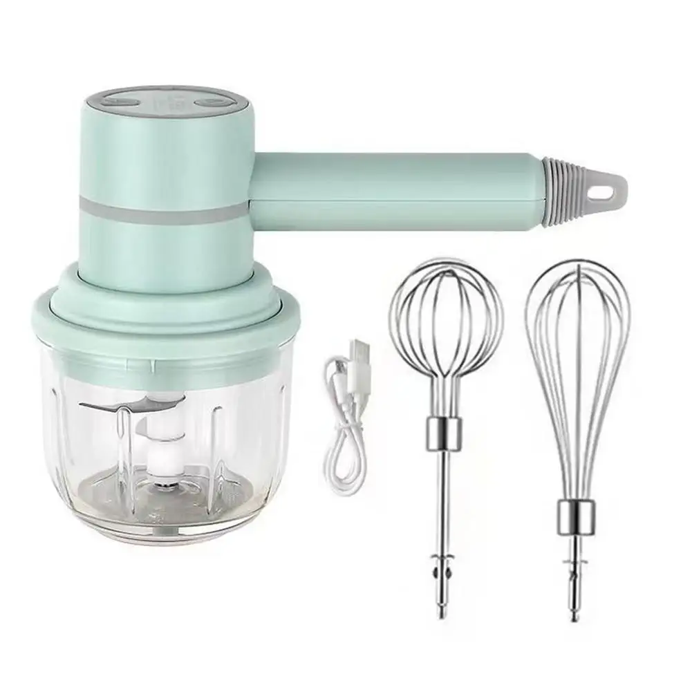 Professional 3-Speed Immersion Hand Blender USB Recharge Kitchen Vegetable Chopper Egg Whisk With 2 Whisk Attachments For Soup