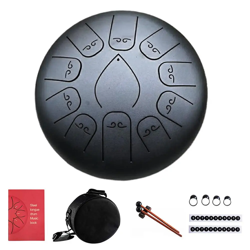 12 дюймов 11 нот D Основной стальной язык барабан Handpan ручной барабан с барабанчиками с пальчиковыми кроватками Йога Медитация Zazen Релакс