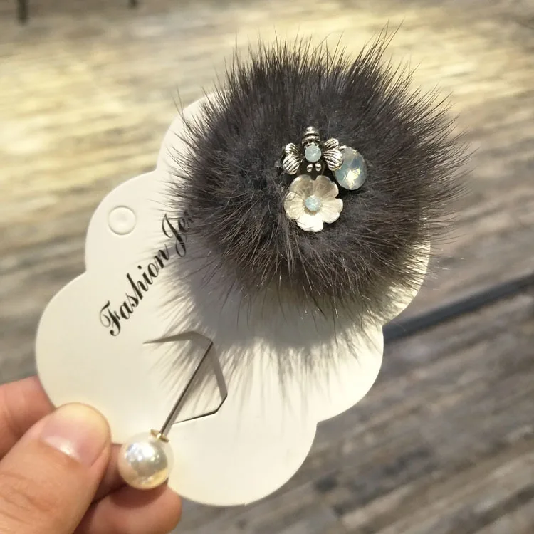 Gray Brooch I-Remiel, женская мода, шарик из меха норки, женский цветок, длинная игла, брошь на булавке, шарфы, цинковый сплав, жемчужные булавки и броши, платье для рубашки - Окраска металла: Gray Brooch