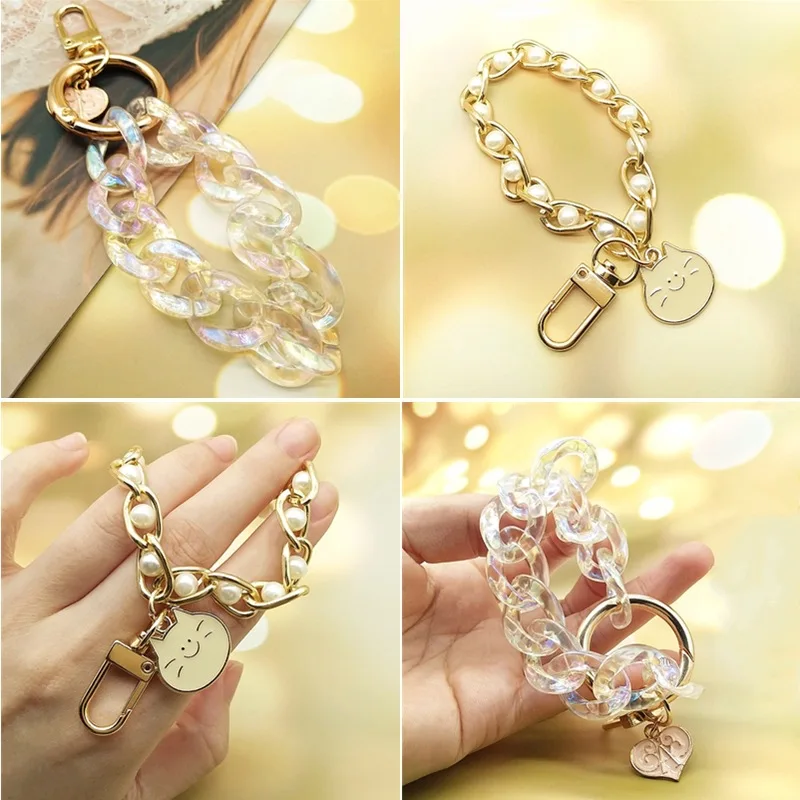 

Cute Cat Keychain Alloy Keyring Imitation Pearl Creative Gifts Women Bag Car Decoration Charm Pendant Ring
