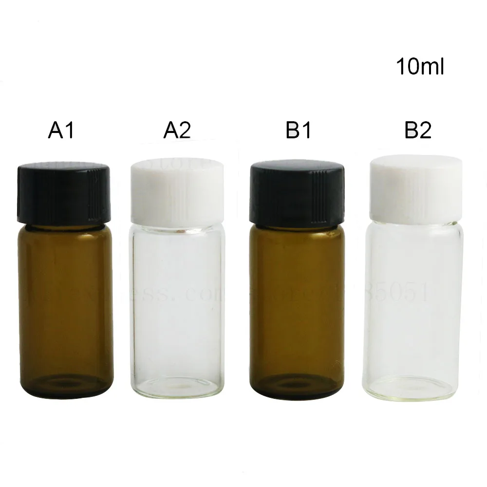 Empty Amber Clear Screw Neck Glass Bottles With Plastic Cap Transparent Brown Vials 1/3oz 10 ml Containers 100pcs | Красота и