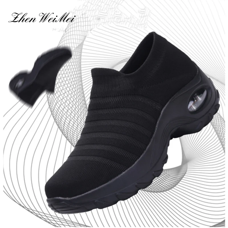 Модная повседневная обувь в полоску дышащие сетчатые носки спортивная большие