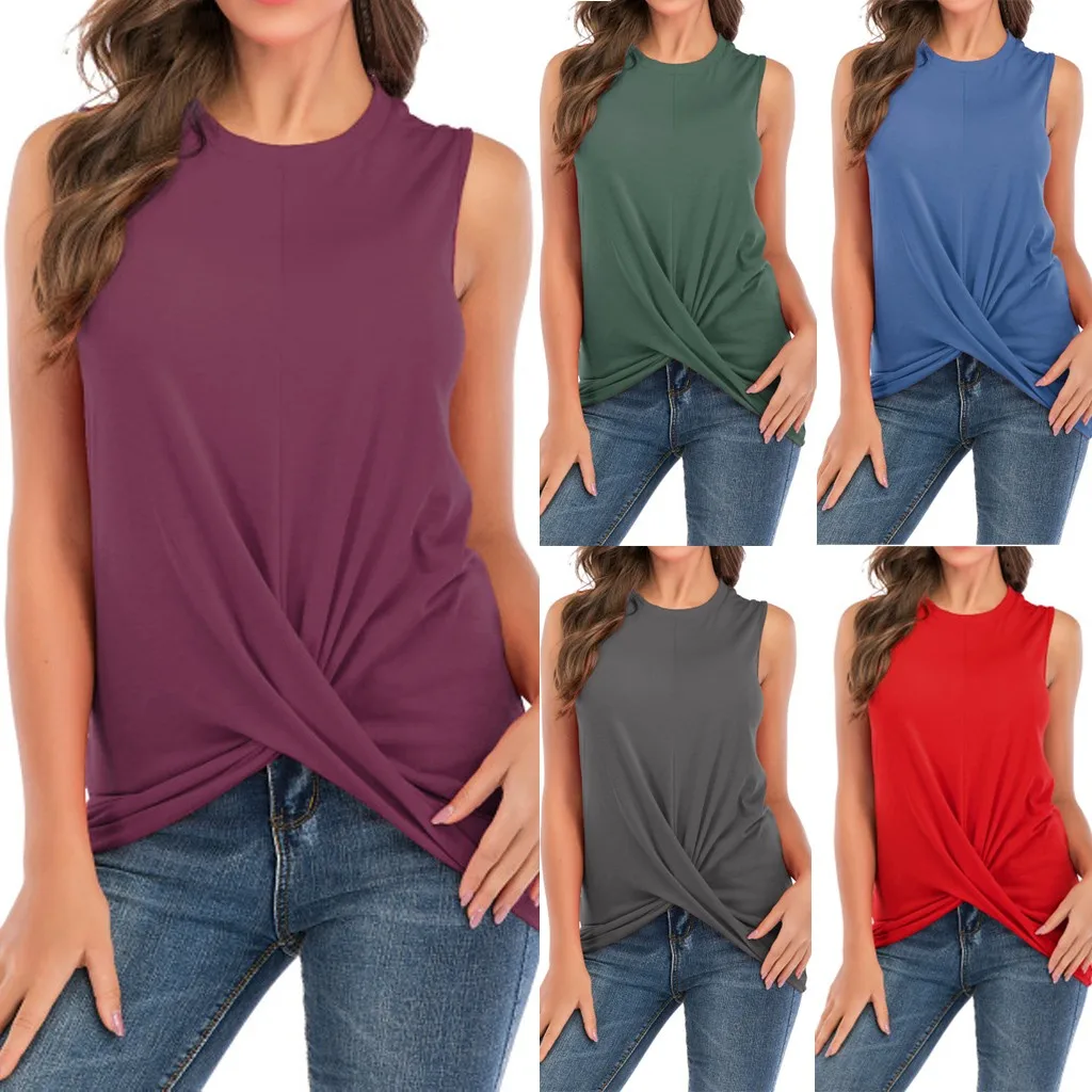 Модная Однотонная футболка с узлом Повседневная Свободная Летняя женская 2020