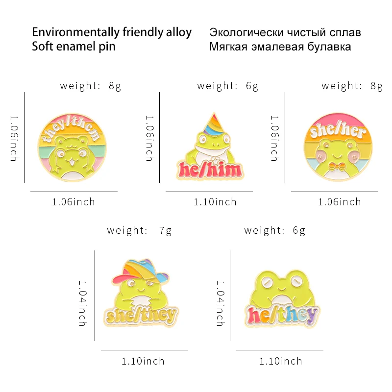 Значок с эмалевой зеленой лягушкой в карикатурном стиле личная булавка с местоимениями третьего лица, детские значки для украшения одежды и подарка на оптовой основе.