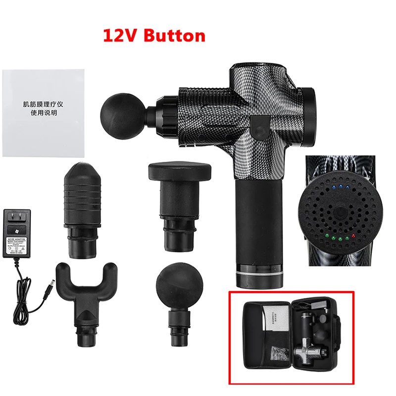 12V Botton Мышечный массажный пистолет Deep 3/20 Gears 12 V/24 V Botton/светодиодный массажный пистолет тканевая Массажная Терапия пистолет для тела мышечные расслабляющие боли - Цвет: 12V Botton