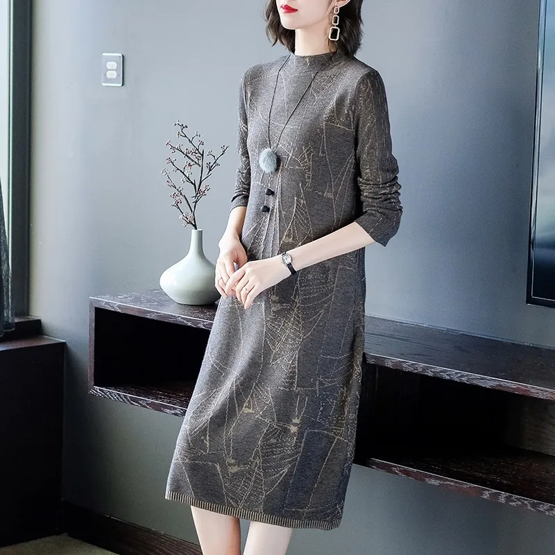 Женский пуловер платье-свитер зимние свободные кашемировые вязаные платья