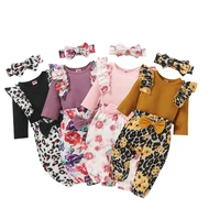 pudcoco 0 18m 3pcs leopard floral print baby girls long sleeve o neck bodysuit topspantsheadwear outfit clothes sets
