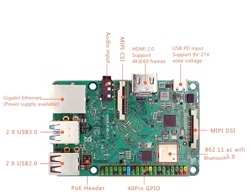 Rock Pi 4B Rockchip rk3399 development board for Android 10 friendly T4/M4 Raspberry 4B+ |