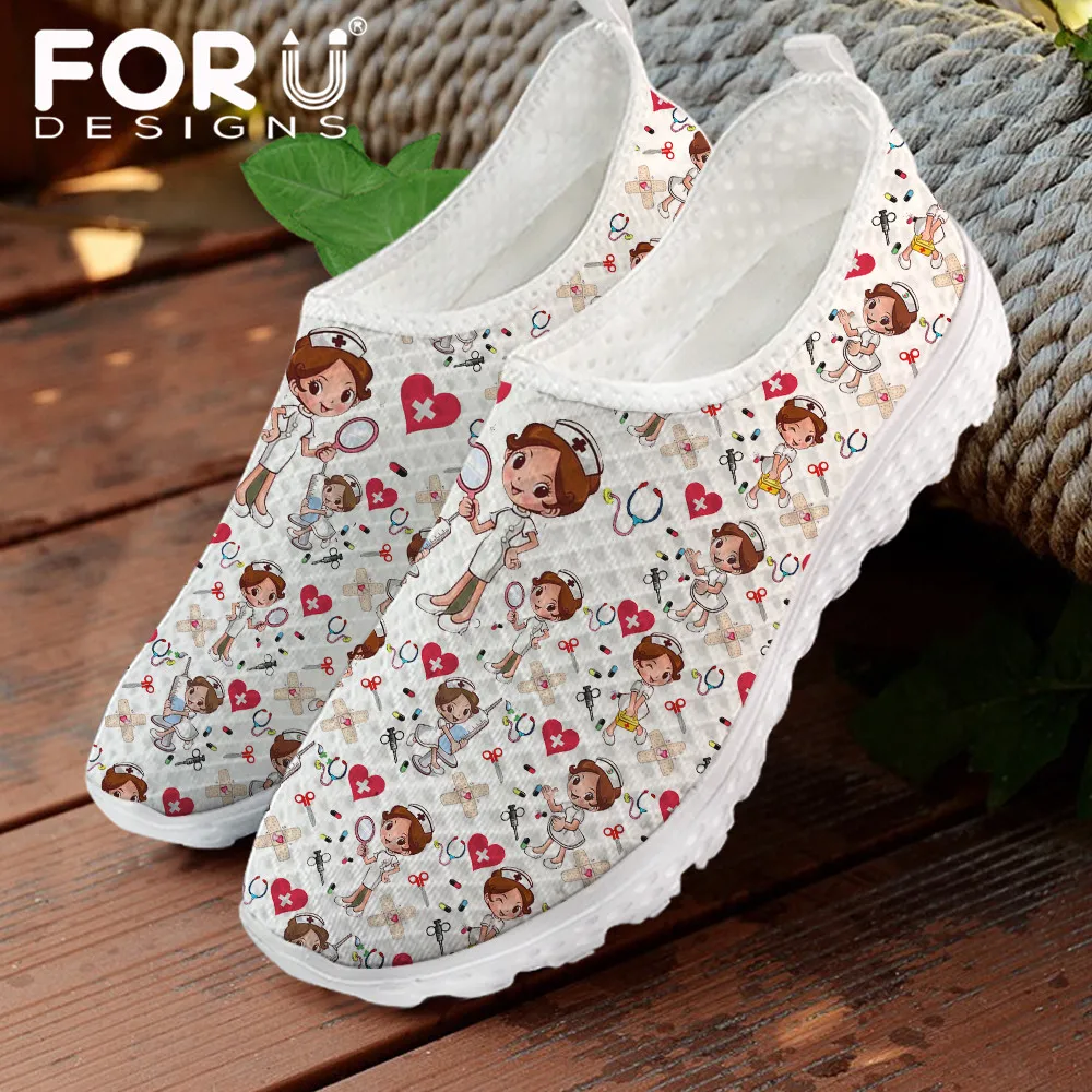 

Женские кроссовки FORUDESIGNS с мультяшным принтом медсестры доктора светильник дышащие слипоны для кормления, женская обувь на плоской подошве