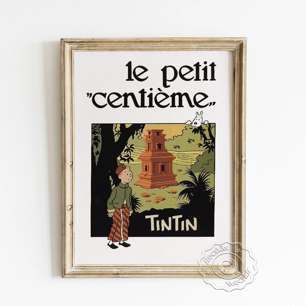 

Herge Cartoonist Exhibition Poster, Tintin Adventures Le Petit Centieme Wall Pictrue, Vintage Cartoon Exotic Backdrop Wall Decor